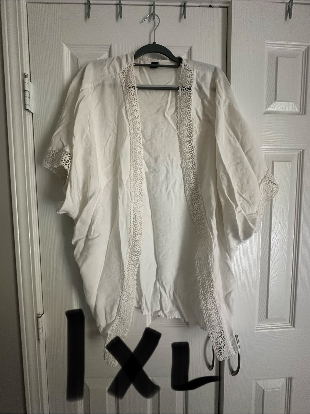 SHEIN White Lace-Trim Open Front Swim Coverup Kimono